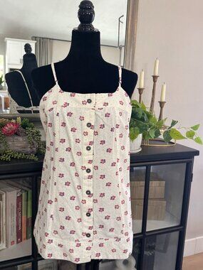 Free People 100% Cotton Cream Long Woven Floral Print Button-down Cami - Size M